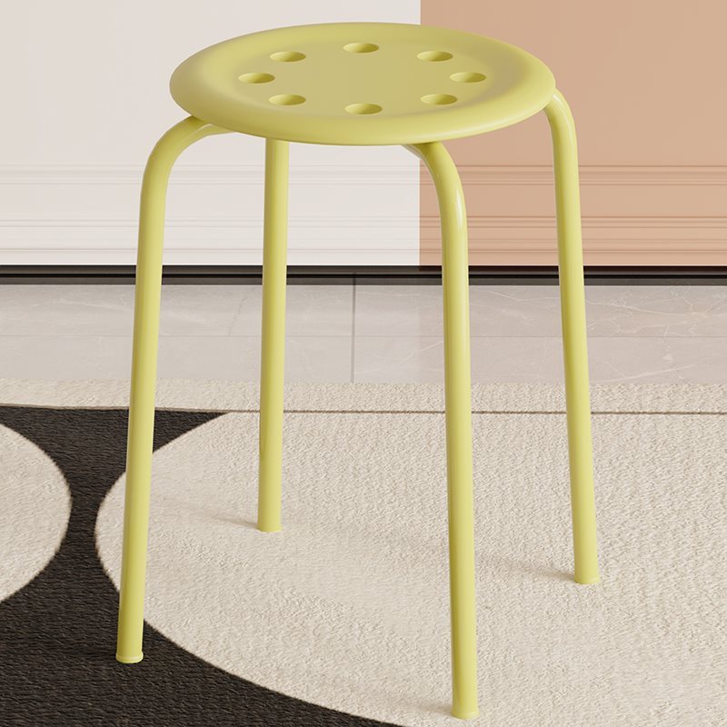 Modern Minimalist Cylindrical 8-Hole Round Iron Dining Chair Backless Armless For Dining Room & Kitchen
