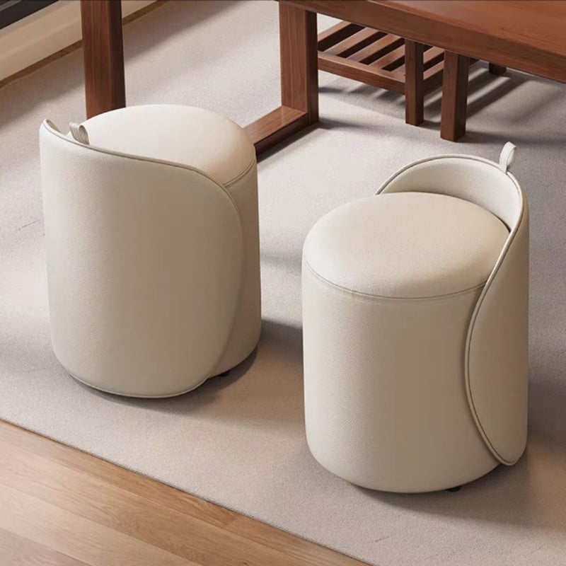 Modern Minimalist Cylindrical PU Leather Solid Wood Vanity Stool Backless Armless For Bedroom