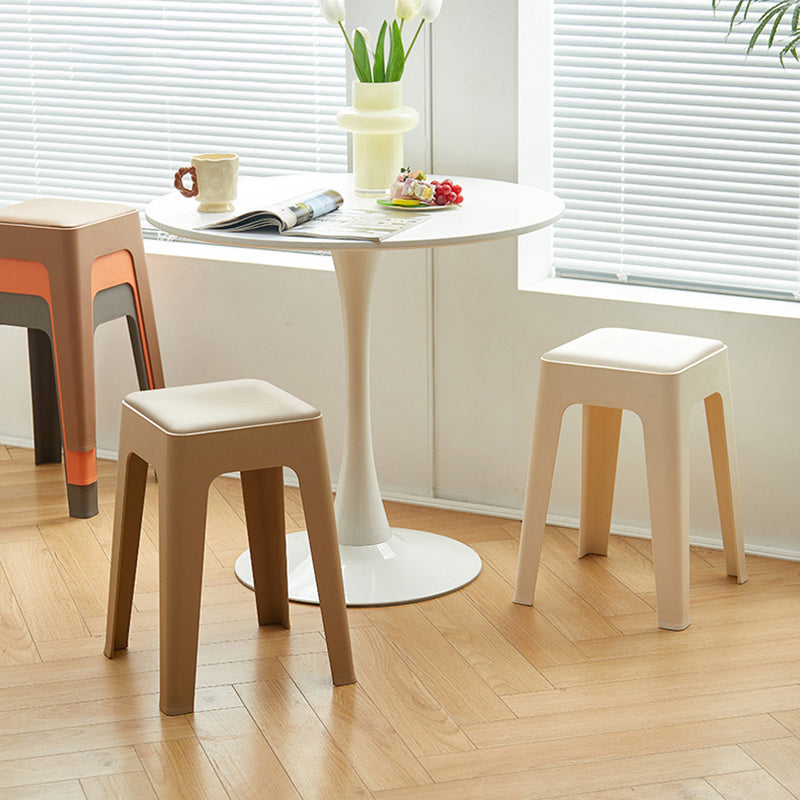 Modern Minimalist Rectangular PU Leather PP Stackable Dining Chair Backless Armless For Dining Room & Kitchen