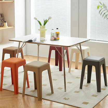 Modern Minimalist Rectangular PU Leather PP Stackable Dining Chair Backless Armless For Dining Room & Kitchen