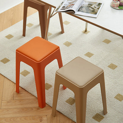 Modern Minimalist Rectangular PU Leather PP Stackable Dining Chair Backless Armless For Dining Room & Kitchen