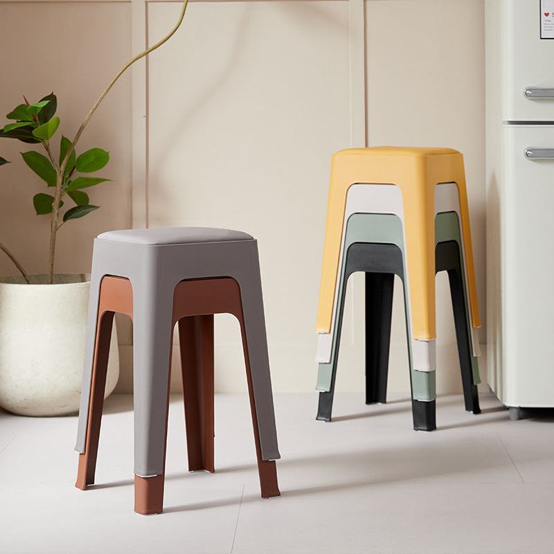 Modern Minimalist Rectangular PU Leather PP Stackable Dining Chair Backless Armless For Dining Room & Kitchen