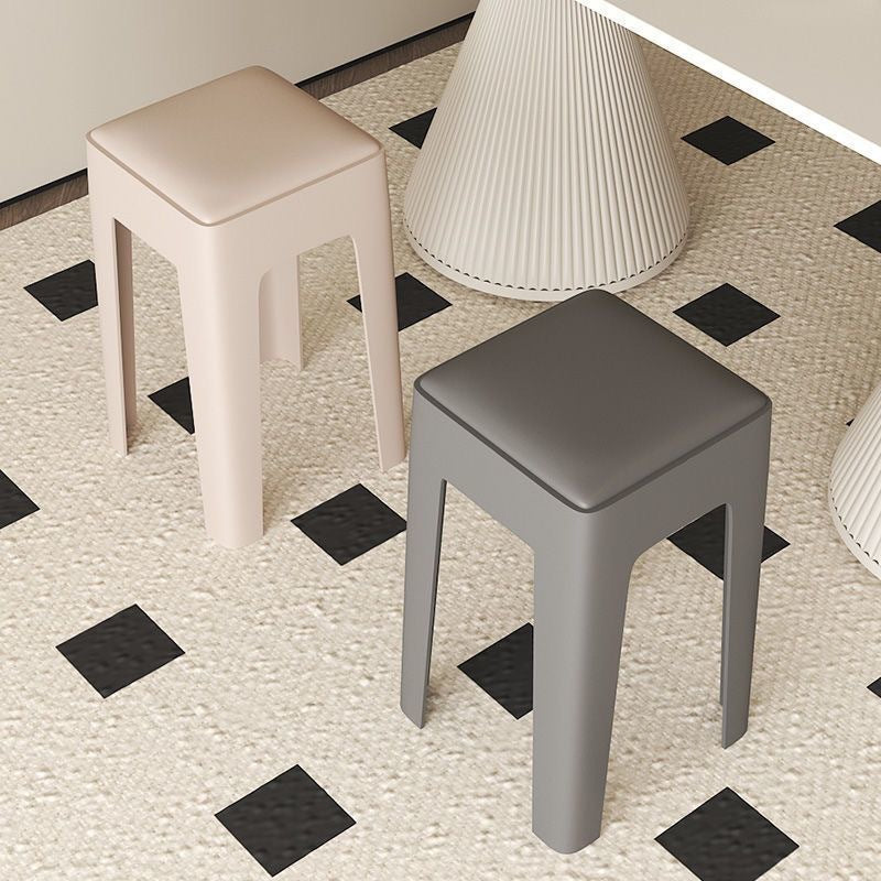 Modern Minimalist Rectangular PU Leather PP Stackable Dining Chair Backless Armless For Dining Room & Kitchen
