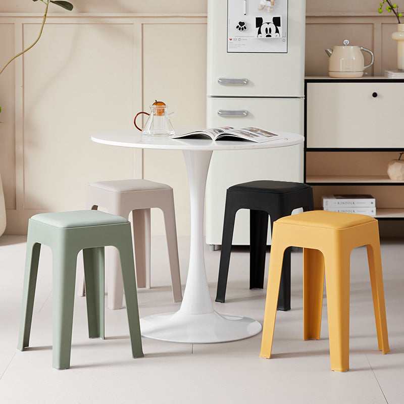 Modern Minimalist Rectangular PU Leather PP Stackable Dining Chair Backless Armless For Dining Room & Kitchen