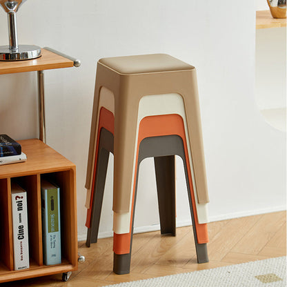 Modern Minimalist Rectangular PU Leather PP Stackable Dining Chair Backless Armless For Dining Room & Kitchen