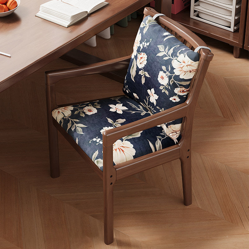 Contemporary Nordic Rectangular Linen-Cotton Rubberwood Multi-Layer Plywood Accent Chair Backrest Armrest For Living Room