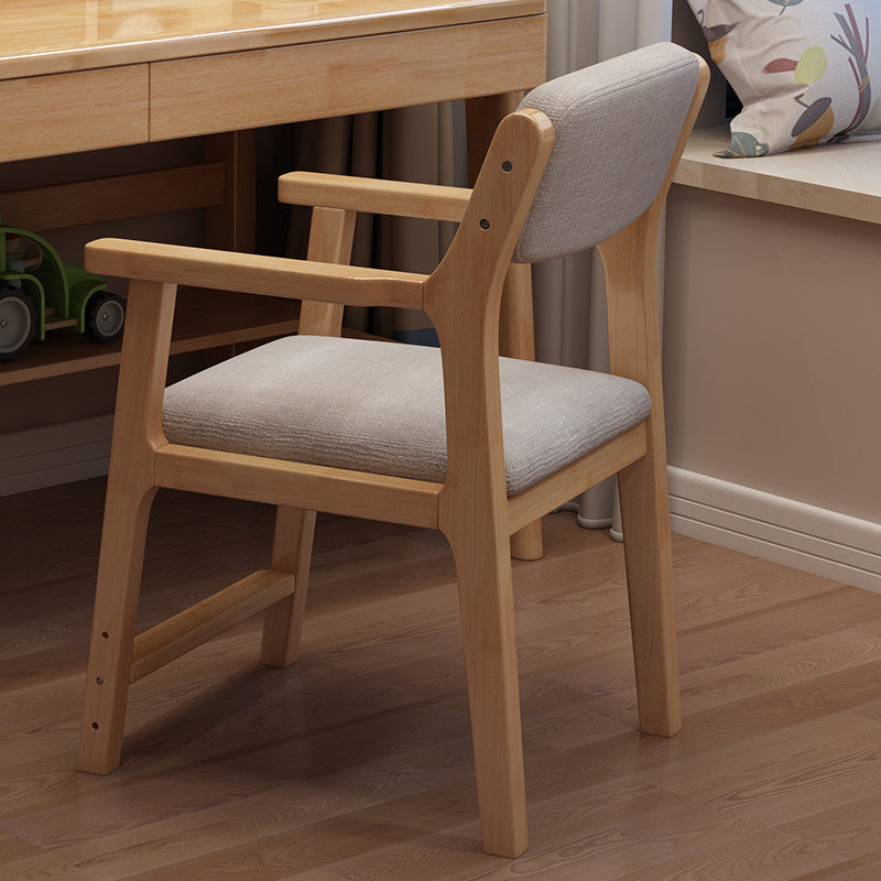 Contemporary Nordic Rectangular Linen-Cotton Rubberwood Multi-Layer Plywood Height-Adjustable Kid Desk Chair Backrest Armrest For Home Office