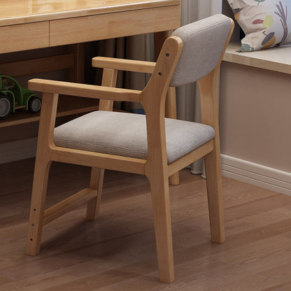 Contemporary Nordic Rectangular Linen-Cotton Rubberwood Multi-Layer Plywood Height-Adjustable Kid Desk Chair Backrest Armrest For Home Office