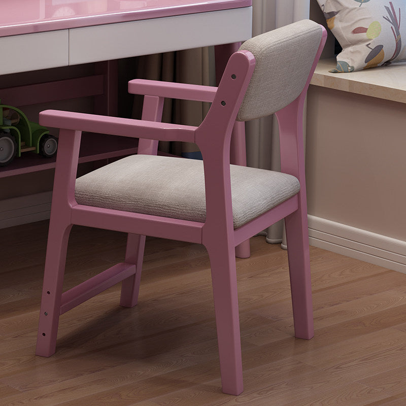 Contemporary Nordic Rectangular Linen-Cotton Rubberwood Multi-Layer Plywood Height-Adjustable Kid Desk Chair Backrest Armrest For Home Office