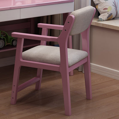 Contemporary Nordic Rectangular Linen-Cotton Rubberwood Multi-Layer Plywood Height-Adjustable Kid Desk Chair Backrest Armrest For Home Office