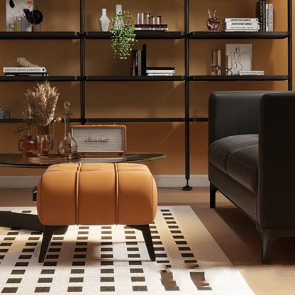Contemporary Luxury Rectangular Cat Claw Leather Solid Wood Iron Handheld Low Stool Backless Armless For Living Room