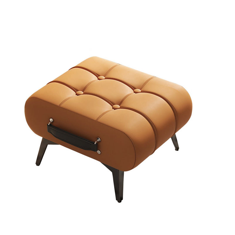 Contemporary Luxury Rectangular Cat Claw Leather Solid Wood Iron Handheld Low Stool Backless Armless For Living Room