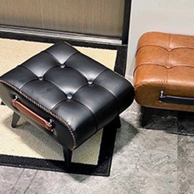 Contemporary Luxury Rectangular Cat Claw Leather Solid Wood Iron Handheld Low Stool Backless Armless For Living Room