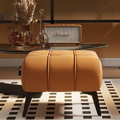 Contemporary Luxury Rectangular Cat Claw Leather Solid Wood Iron Handheld Low Stool Backless Armless For Living Room
