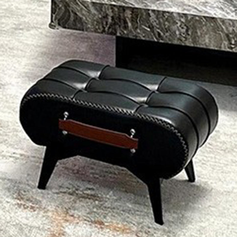 Contemporary Luxury Rectangular Cat Claw Leather Solid Wood Iron Handheld Low Stool Backless Armless For Living Room