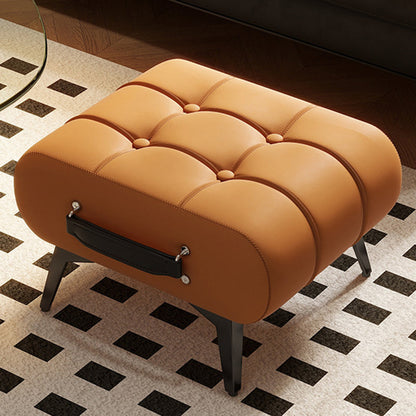 Contemporary Luxury Rectangular Cat Claw Leather Solid Wood Iron Handheld Low Stool Backless Armless For Living Room