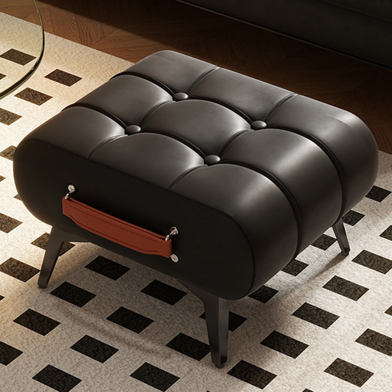 Contemporary Luxury Rectangular Cat Claw Leather Solid Wood Iron Handheld Low Stool Backless Armless For Living Room