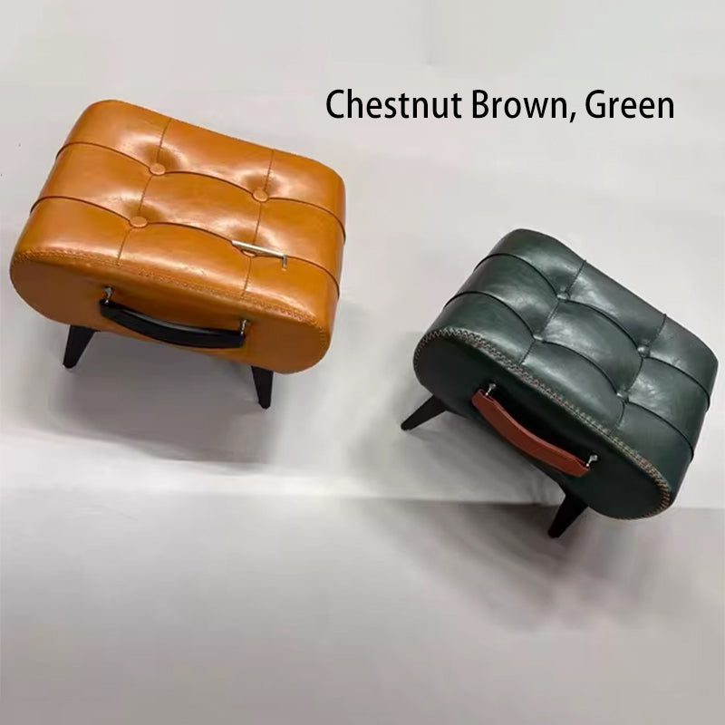 Contemporary Luxury Rectangular Cat Claw Leather Solid Wood Iron Handheld Low Stool Backless Armless For Living Room