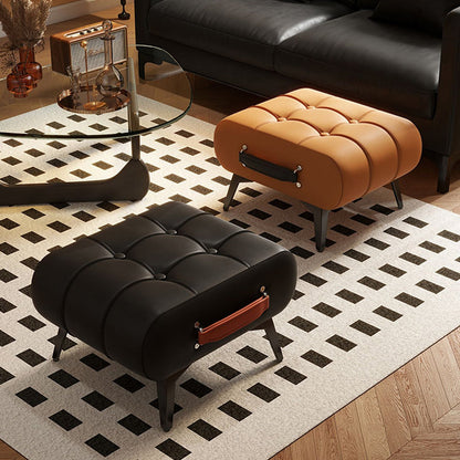 Contemporary Luxury Rectangular Cat Claw Leather Solid Wood Iron Handheld Low Stool Backless Armless For Living Room