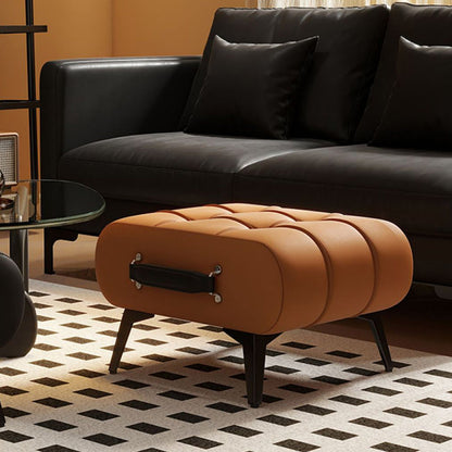 Contemporary Luxury Rectangular Cat Claw Leather Solid Wood Iron Handheld Low Stool Backless Armless For Living Room