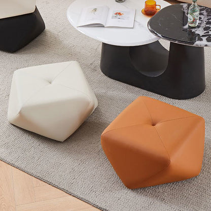 Contemporary Luxury Octagonal Cat Claw Leather Wooden Low Stool Backless Armless For Living Room