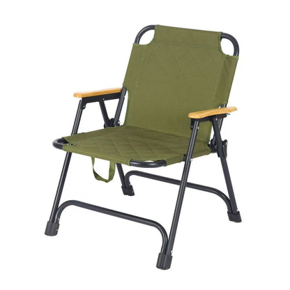 Modern Minimalist Rectangular Diamond-Pattern Carbon Steel Oxford Fabric Beech Wood Folding Camping Chair Backrest Armrest For Garden