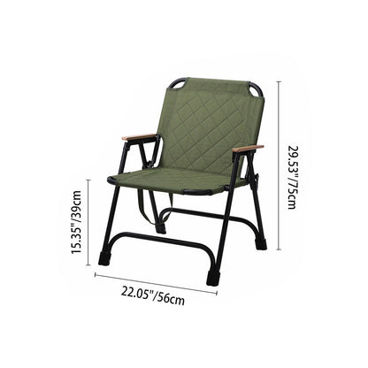 Modern Minimalist Rectangular Diamond-Pattern Carbon Steel Oxford Fabric Beech Wood Folding Camping Chair Backrest Armrest For Garden