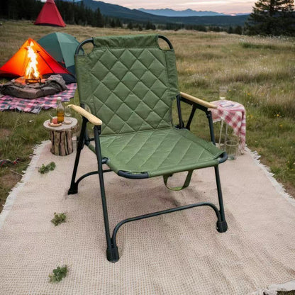 Modern Minimalist Rectangular Diamond-Pattern Carbon Steel Oxford Fabric Beech Wood Folding Camping Chair Backrest Armrest For Garden