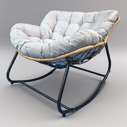 Modern Minimalist Curved Bird's Nest Carbon Steel Linen-Blend Synthetic Fabric PE Rattan Rocking Chair Backrest Armless For Living Room
