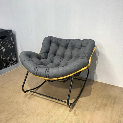 Modern Minimalist Curved Bird's Nest Carbon Steel Linen-Blend Synthetic Fabric PE Rattan Rocking Chair Backrest Armless For Living Room