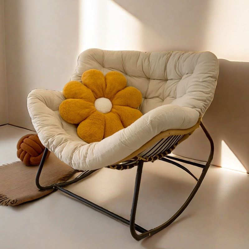 Modern Minimalist Curved Bird's Nest Carbon Steel Linen-Blend Synthetic Fabric PE Rattan Rocking Chair Backrest Armless For Living Room