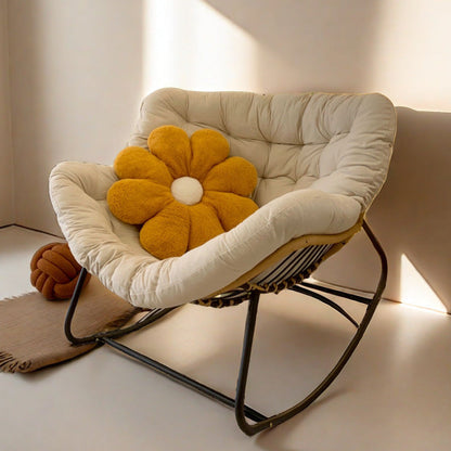 Modern Minimalist Curved Bird's Nest Carbon Steel Linen-Blend Synthetic Fabric PE Rattan Rocking Chair Backrest Armless For Living Room