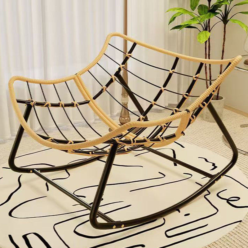 Modern Minimalist Curved Bird's Nest Carbon Steel Linen-Blend Synthetic Fabric PE Rattan Rocking Chair Backrest Armless For Living Room