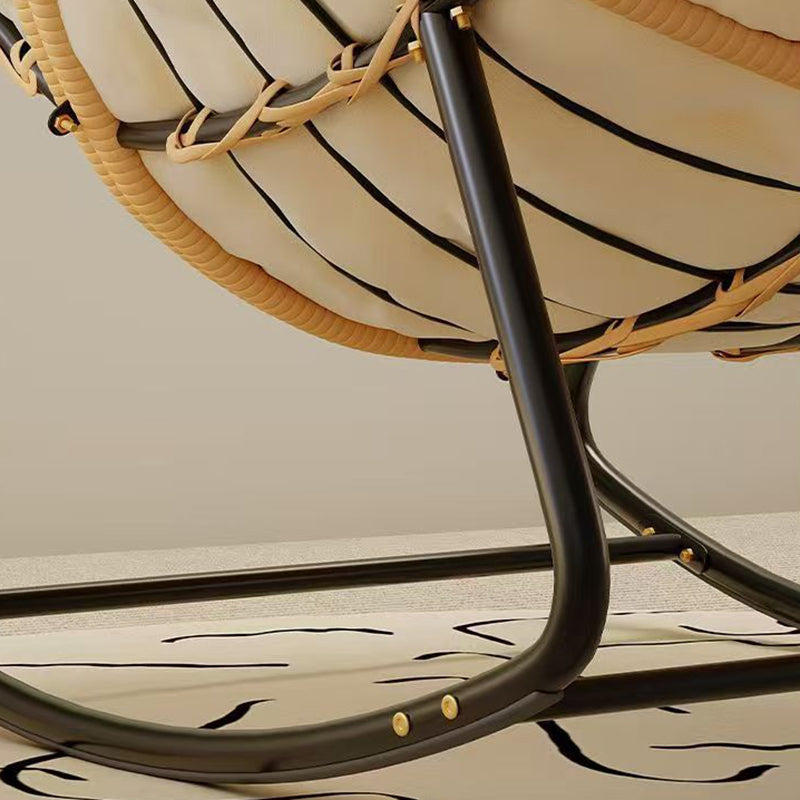 Modern Minimalist Curved Bird's Nest Carbon Steel Linen-Blend Synthetic Fabric PE Rattan Rocking Chair Backrest Armless For Living Room