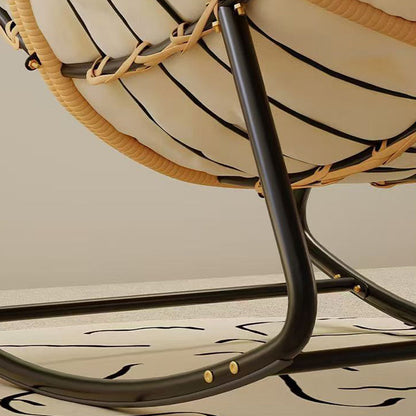 Modern Minimalist Curved Bird's Nest Carbon Steel Linen-Blend Synthetic Fabric PE Rattan Rocking Chair Backrest Armless For Living Room