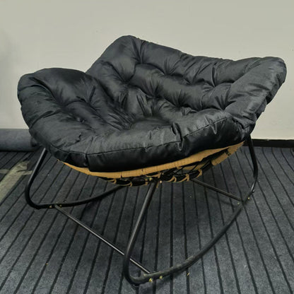 Modern Minimalist Curved Bird's Nest Carbon Steel Linen-Blend Synthetic Fabric PE Rattan Rocking Chair Backrest Armless For Living Room