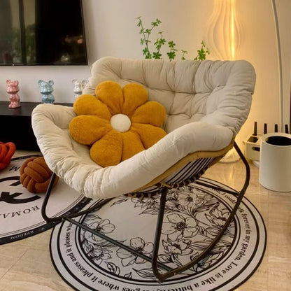 Modern Minimalist Curved Bird's Nest Carbon Steel Linen-Blend Synthetic Fabric PE Rattan Rocking Chair Backrest Armless For Living Room
