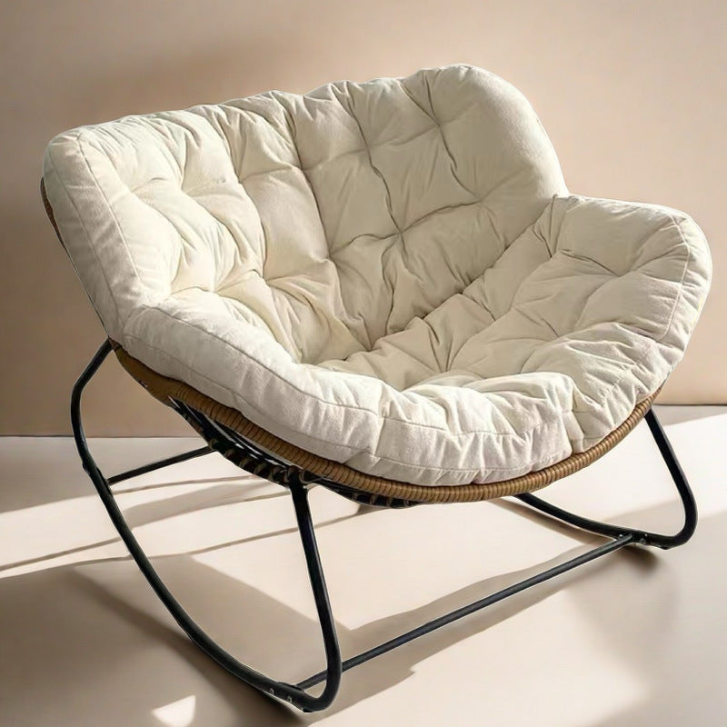 Modern Minimalist Curved Bird's Nest Carbon Steel Linen-Blend Synthetic Fabric PE Rattan Rocking Chair Backrest Armless For Living Room