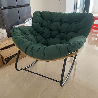 Modern Minimalist Curved Bird's Nest Carbon Steel Linen-Blend Synthetic Fabric PE Rattan Rocking Chair Backrest Armless For Living Room