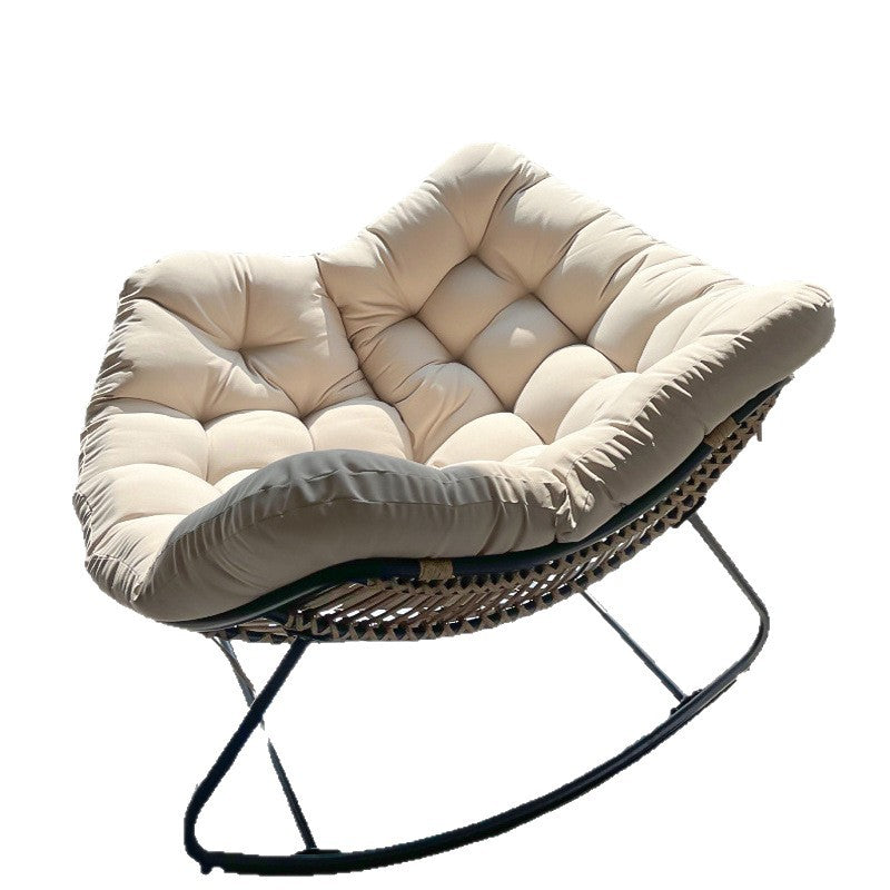 Modern Minimalist Curved Bird's Nest Carbon Steel Linen-Blend Synthetic Fabric PE Rattan Rocking Chair Backrest Armless For Living Room