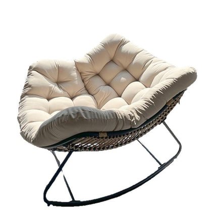 Modern Minimalist Curved Bird's Nest Carbon Steel Linen-Blend Synthetic Fabric PE Rattan Rocking Chair Backrest Armless For Living Room