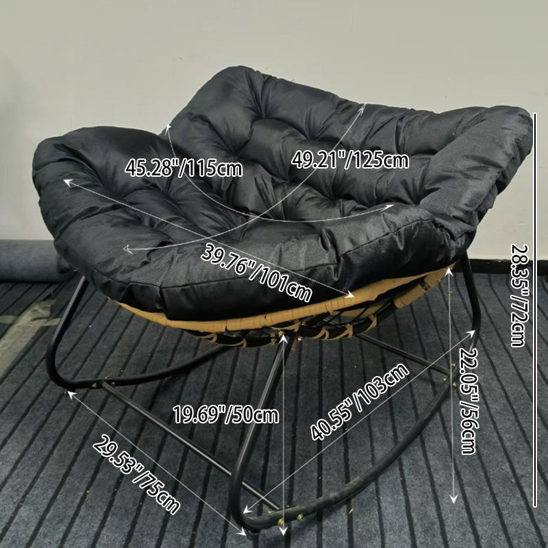 Modern Minimalist Curved Bird's Nest Carbon Steel Linen-Blend Synthetic Fabric PE Rattan Rocking Chair Backrest Armless For Living Room