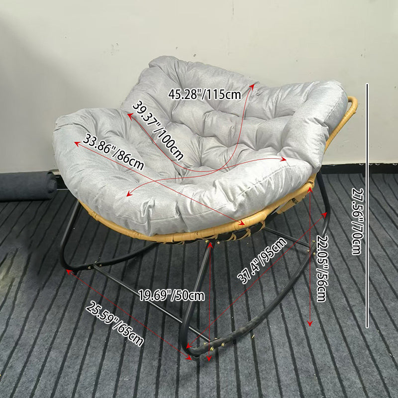 Modern Minimalist Curved Bird's Nest Carbon Steel Linen-Blend Synthetic Fabric PE Rattan Rocking Chair Backrest Armless For Living Room