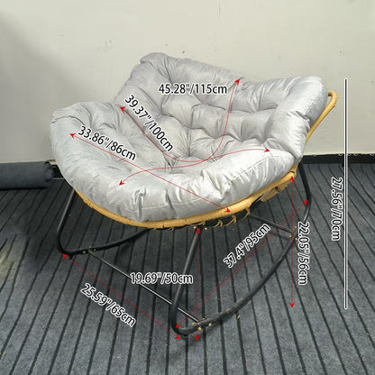 Modern Minimalist Curved Bird's Nest Carbon Steel Linen-Blend Synthetic Fabric PE Rattan Rocking Chair Backrest Armless For Living Room