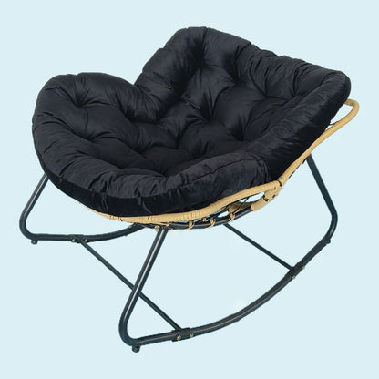 Modern Minimalist Curved Bird's Nest Carbon Steel Linen-Blend Synthetic Fabric PE Rattan Rocking Chair Backrest Armless For Living Room