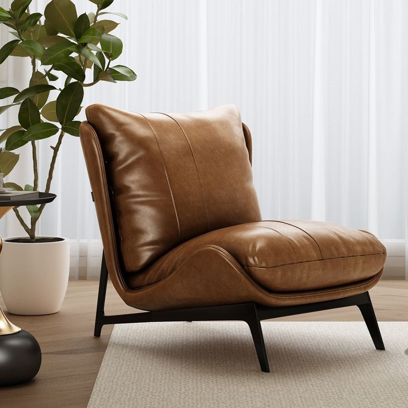 Modern Minimalist Rectangular Microfiber Leather Carbon Steel Accent Chair Backrest Armless For Living Room