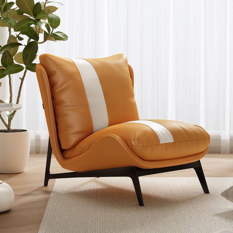 Modern Minimalist Rectangular Microfiber Leather Carbon Steel Accent Chair Backrest Armless For Living Room