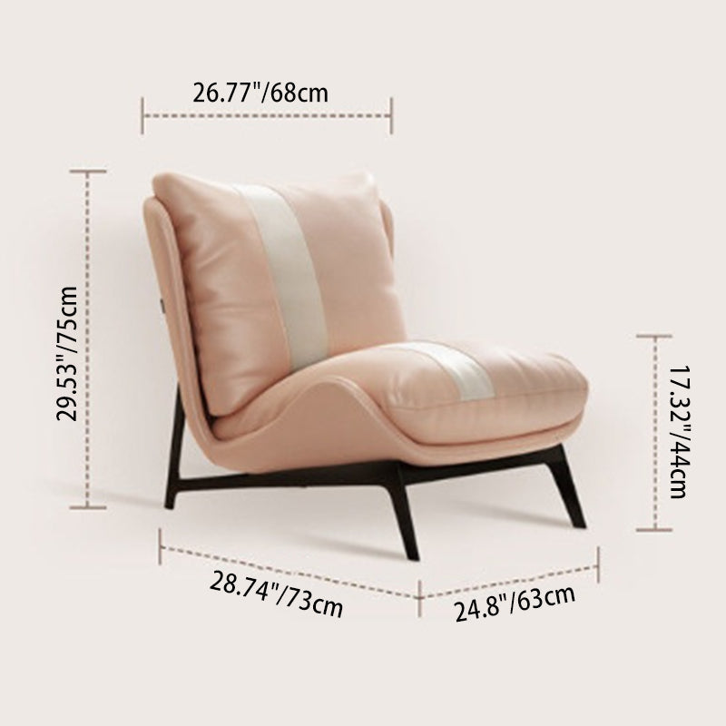 Modern Minimalist Rectangular Microfiber Leather Carbon Steel Accent Chair Backrest Armless For Living Room