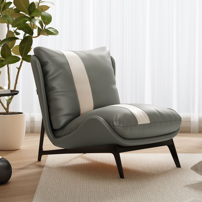Modern Minimalist Rectangular Microfiber Leather Carbon Steel Accent Chair Backrest Armless For Living Room