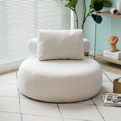 Modern Minimalist Cylindrical Curved Linen Sherpa Fabric Solid Wood Accent Chair Backrest Armless For Living Room
